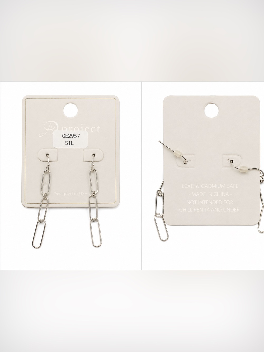 Silver Paperclip Link Dangle Earrings | Minimalist Statement Earrings